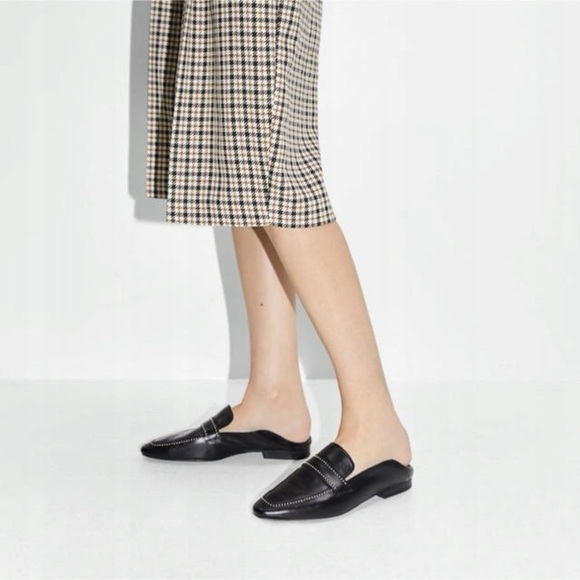 Zara Black Soft Leather Studded Loafer Sz 7.5 - Picture 2 of 15